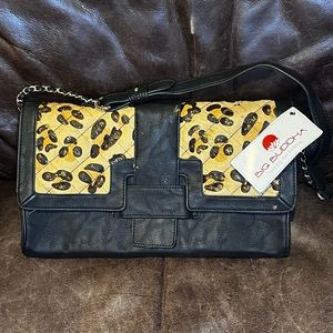 NWT Big Buddha Clutch Purse Black‎ Leopard Print